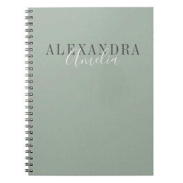 Caderno Espiral Rótulo Minimalista Boho Verde Sage Personalizado p