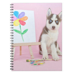 Caderno Espiral Rouco Puppy Pintando uma Flor Arco-Íris