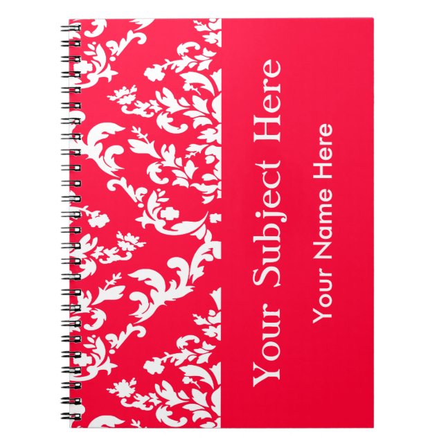 Caderno Espiral Rouge Bold Mod Damask com texto personalizado (Frente)