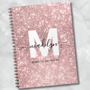 Caderno Espiral Rouge Girly Dourado Rosa Brilho Monograma