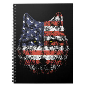 Caderno Espiral Roupa dos EUA da bandeira americana do lobo