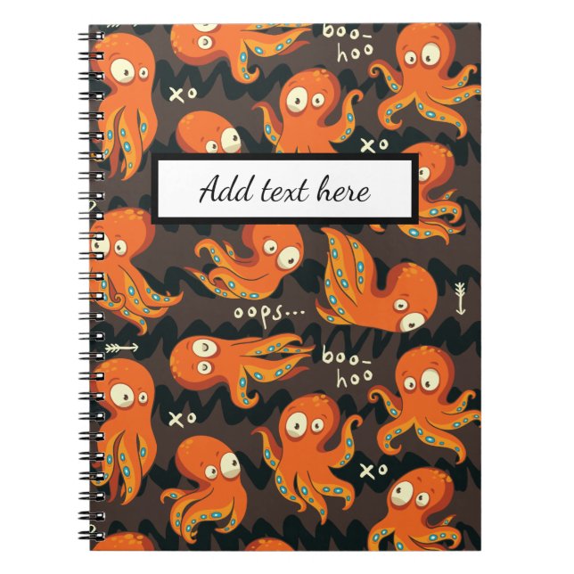 Caderno Espiral Roupa e decoração infantil laranja e preto polvo B (Frente)