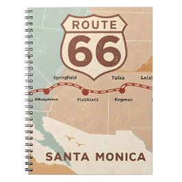 Caderno Espiral Route 66 Vintage Map with Historic Cities