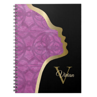 Caderno Espiral Roxa Profunda, Preta E Dourada Face