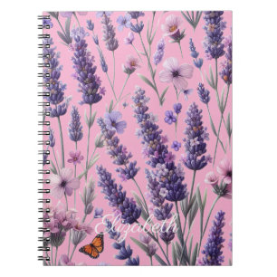 Caderno Espiral Roxo Azul Azure de Lavandas Aquarela nome personal