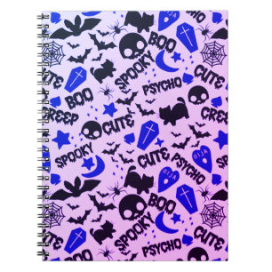 Caderno Espiral Roxo, Azul e Negro, Bonito e Divertido