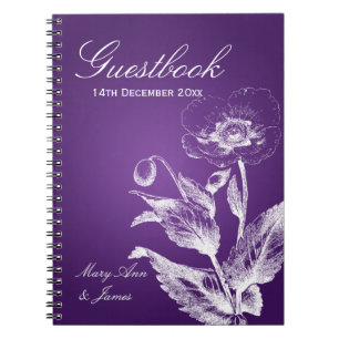Caderno Espiral Roxo da papoila do Guestbook do casamento