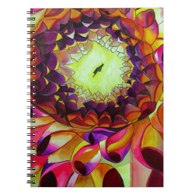 Caderno Espiral Roxo Dahlia abstrato original da arte floral (Frente)