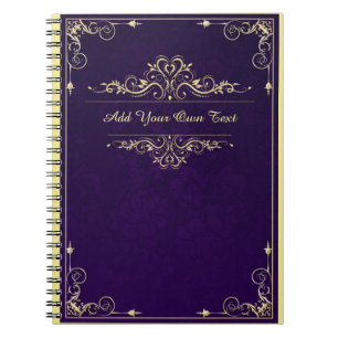 Caderno Espiral Roxo Damask Ornate Antigo Elegante com Texto Perso