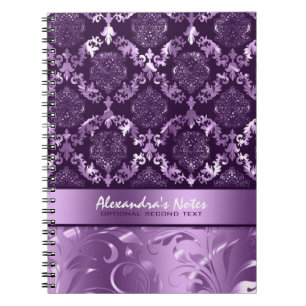 Caderno Espiral Roxo e Lavandas Metálicos Elegantes