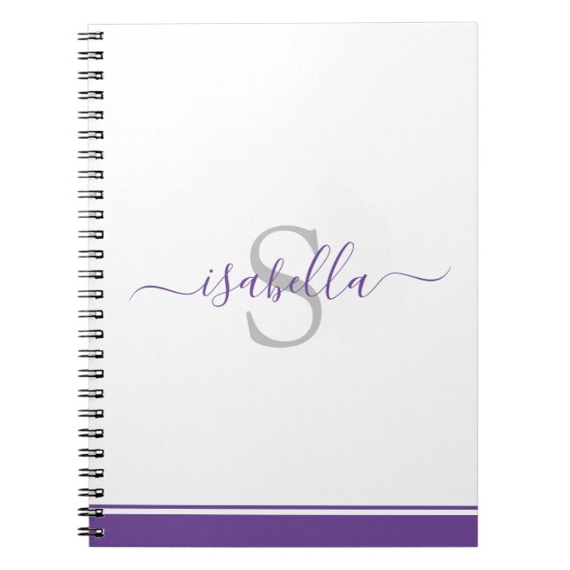 Caderno Espiral Roxo Elegante de Script Moderno Monograma (Frente)