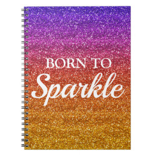 Caderno Espiral Roxo Espelhado e Lantejoulas Laranja Brilhante Nas