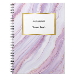 Caderno Espiral Roxo Feminino e Mármore Dourado | seu nome
