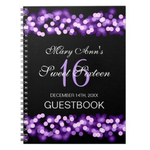 Caderno Espiral Roxo Glam de Hollywood do Guestbook do partido do
