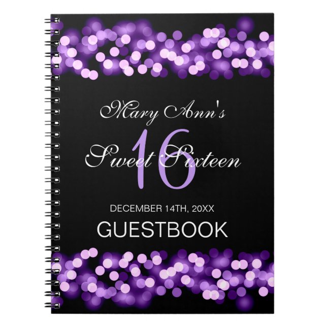 Caderno Espiral Roxo Glam de Hollywood do Guestbook do partido do (Frente)