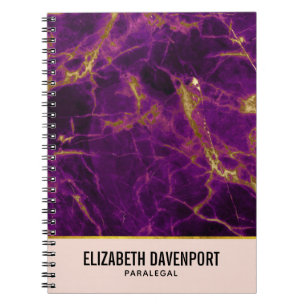Caderno Espiral Roxo Moderno e Dourado Abstrato Marble