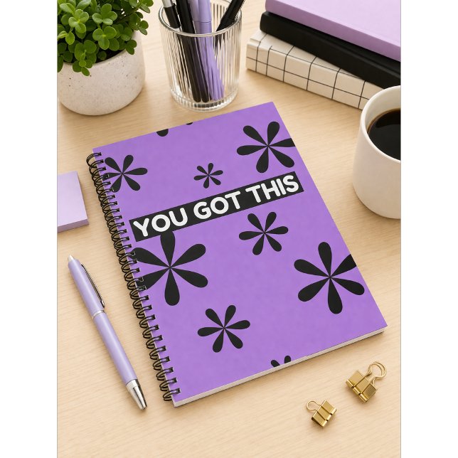 Caderno Espiral Roxo & Preto Design de Citação (Criador carregado)