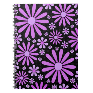 Caderno Espiral Roxo Preto Floral Gótico Estética Meia-Noite