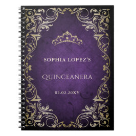 Caderno Espiral Roxo Roxo Dourada Princesa Tiara Quinceanera