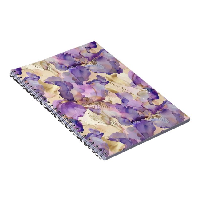 Caderno Espiral Roxo Roxo Dourado Iris Floral (Lado Direito)