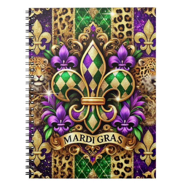CADERNO ESPIRAL ROXO VERDE OURO MARDI GRAS FLEUR DE LIS (Frente)