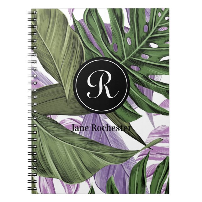 Caderno Espiral Roxo Verde Tropical de Verão deixa monograma (Frente)