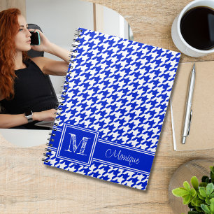 Caderno Espiral Royal Blue White Houndstooth Monograma Moderno