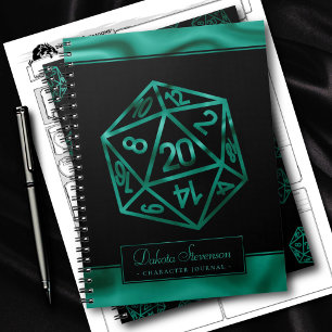 Caderno Espiral RPG Dice   Emerald Tabletop PnP - Caractere Jogado