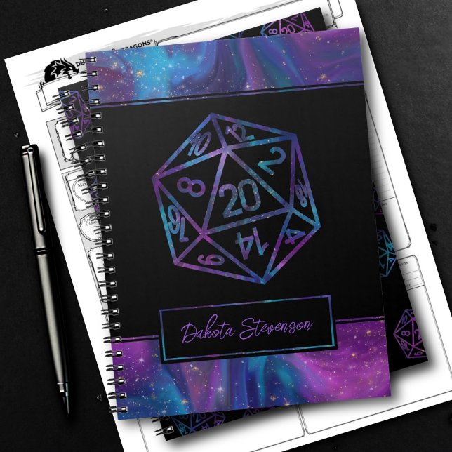 Caderno Espiral RPG Dice | Nebula Fantasy Tabletop Gamer Character (Criador carregado)
