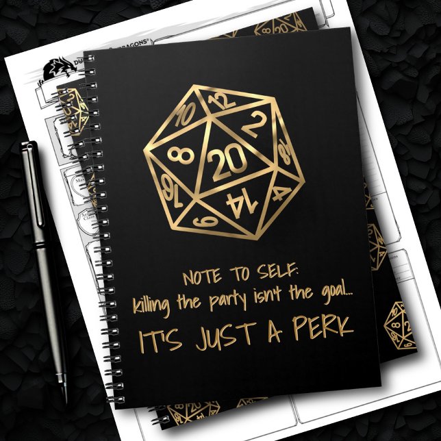 Caderno Espiral RPG DM Humor | Dourado Matar o Partido é um Perk (Criador carregado)