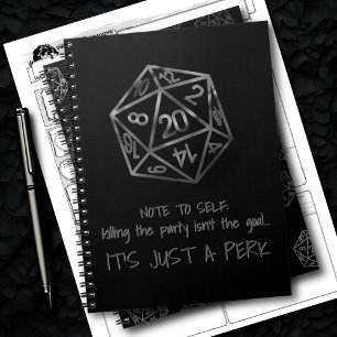Caderno Espiral RPG DM Humor Fantasia Matando a Festa é um Perk