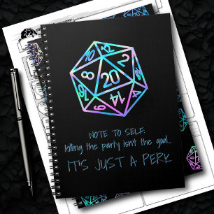 Caderno Espiral RPG DM Humor   Holo Matando o Partido é um Perk
