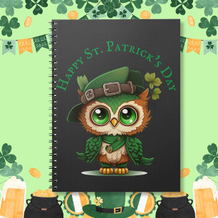 Caderno Espiral Rua, Coruja Verde do Dia de Patrick