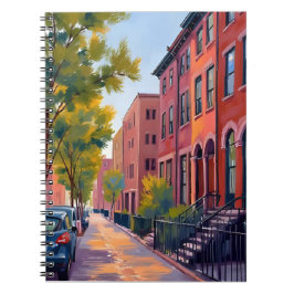 Caderno Espiral Rua da Cidade de Brownstone | Aquarela de Tijolo d