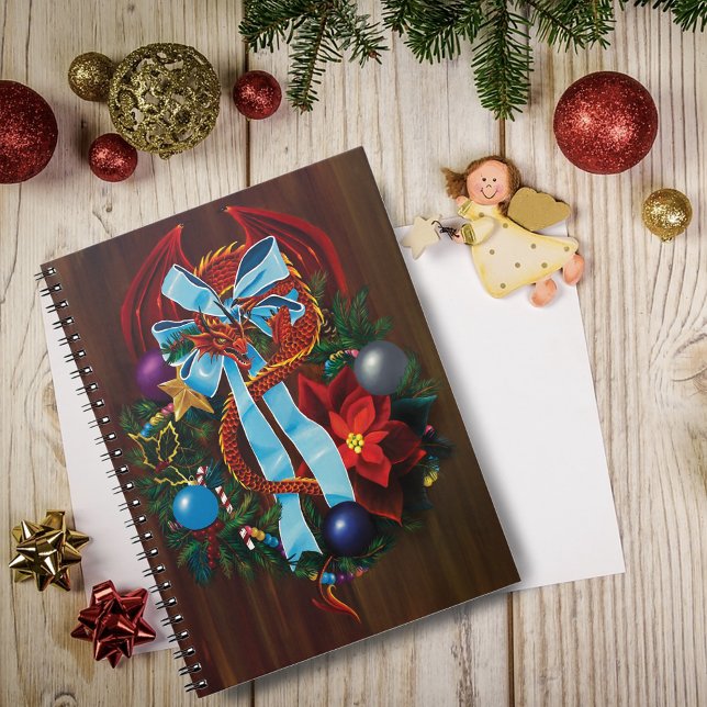 Caderno Espiral Rua de Natal do Dragão Vermelho (Criador carregado)
