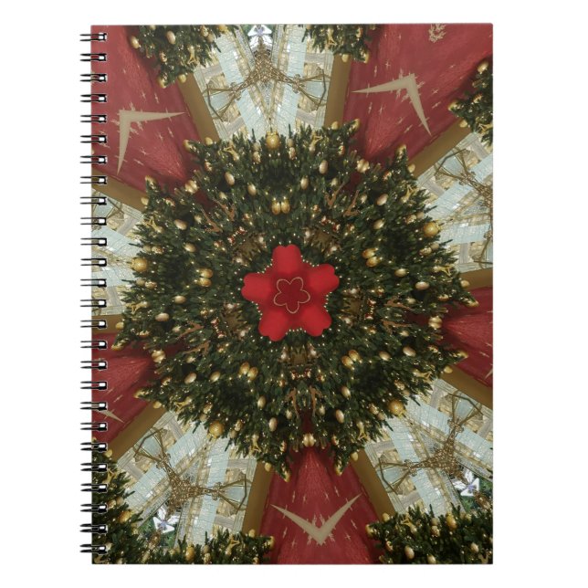 Caderno Espiral Rua de Natal Verde Dourado com Estrela Vermelha (Frente)