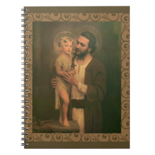 Caderno Espiral Rua, Joseph e Criança Jesus Decorativo Dourado