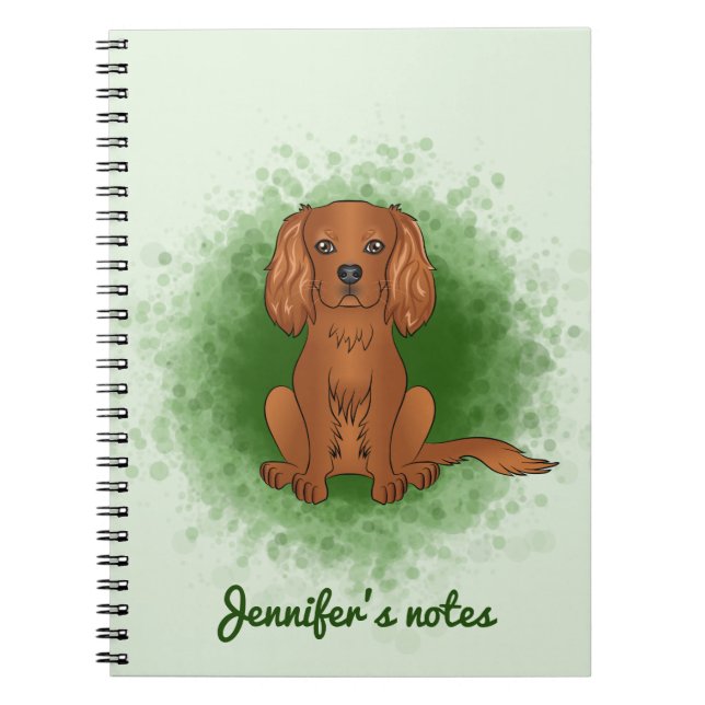 Caderno Espiral Ruby Cavalier King Charles Spaniel Dog Em Verde (Frente)
