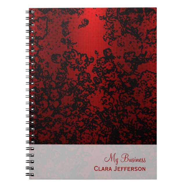 Caderno Espiral Ruby red no preto floral vibrante elegante (Frente)