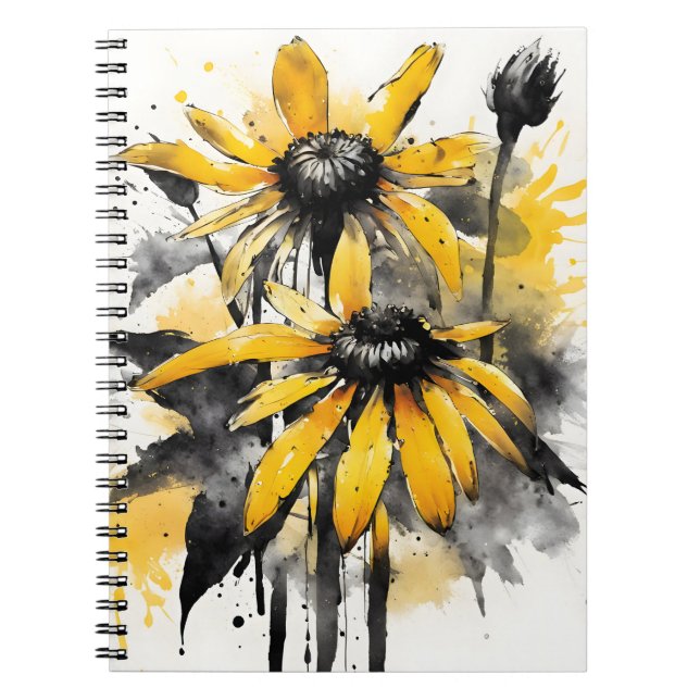 Caderno Espiral Rudbeckia - Flores aquarela (Frente)