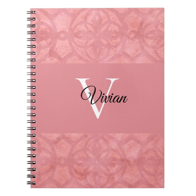 Caderno Espiral Ruddy Pink Batik Name Monogrammed (Frente)