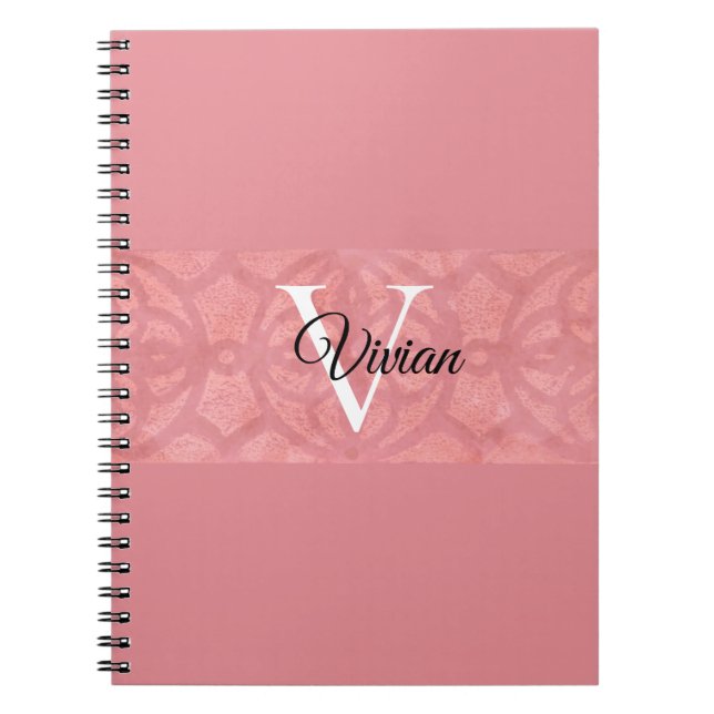 Caderno Espiral Ruddy Pink Batik Name Monogrammed (Frente)