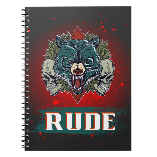 Caderno Espiral rude, crânio e urso (Frente)