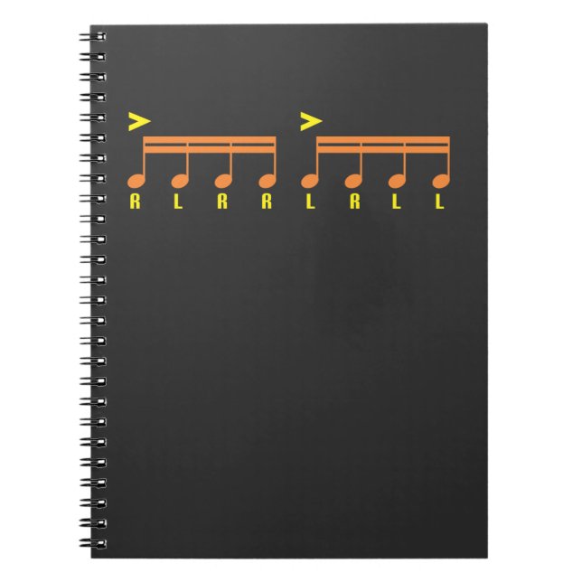 Caderno Espiral Rufar da partitura do baterista de Paradiddle (Frente)
