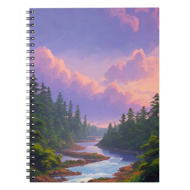 Caderno Espiral Rushing River and Pine Forest (Frente)