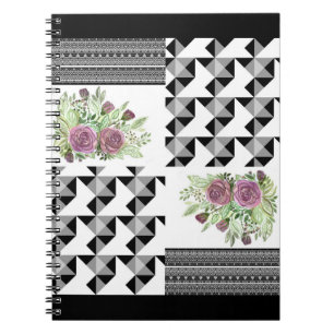 Caderno Espiral Russo, retalhos, rosas