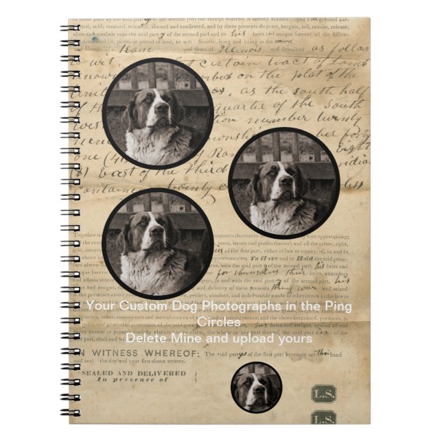 Caderno Espiral Rustic 1860's Your Custom Dog Art Ephemera Impress (Frente)