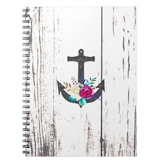 Caderno Espiral Rustic Beach Anchor & Bold Floral Summer Náutico (Frente)