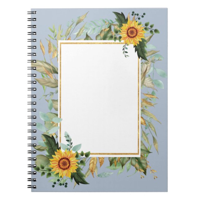 Caderno Espiral Rustic BOHO Sunflower Casamento Verde (Frente)