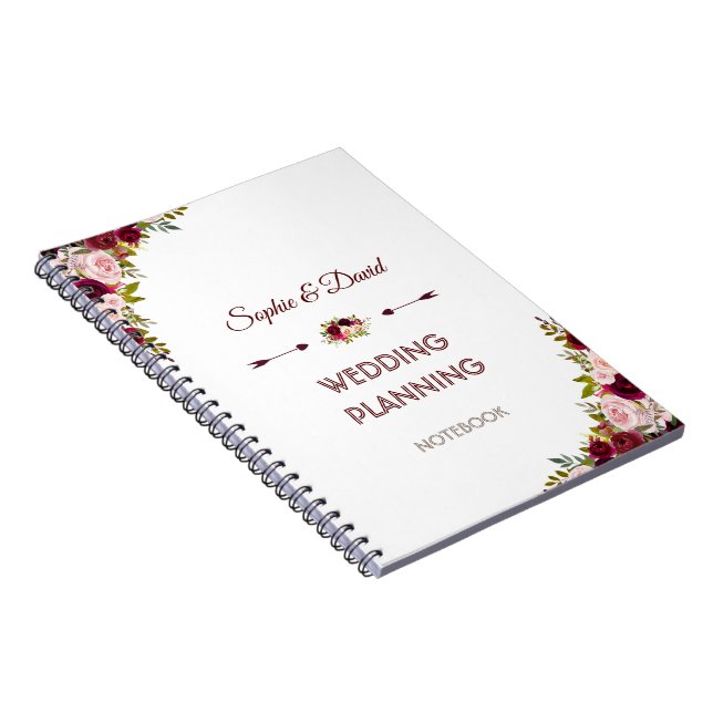 Caderno Espiral Rustic Burgundy Marsala Floral Planner (Lado Direito)